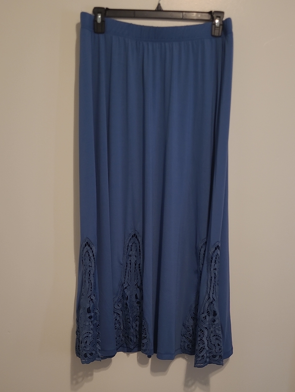 Roaman's Blue Maxi Skirt with Lace Hem